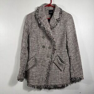 Nic+Zoe Tweed‎ Fringe Jacket Blazer Grey Multicolor Sz Small Preppy Career Chic